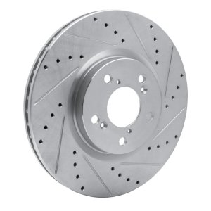 Acura ZDX Brake Rotor (1) - Front Right - R1 Concepts - Drilled & Slotted - Silver - `07-`20